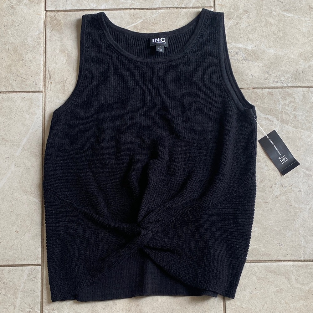 INC NWT Black Knit Tank Top Cinched Tie Front